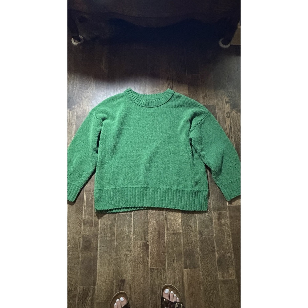 Aerie Green Soft Knit Crew Neck Sweater Size Large Oversized Cozy
